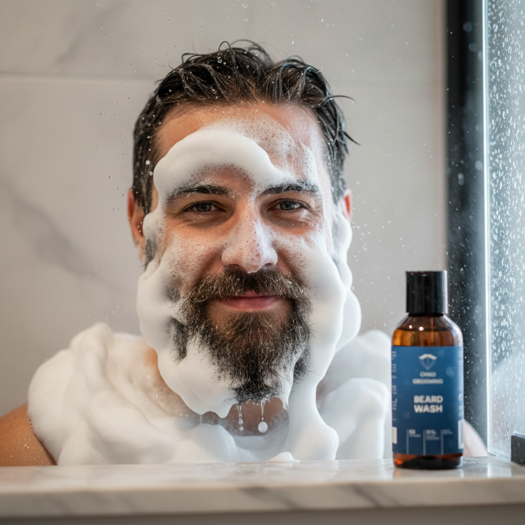 Face covered in luxurious foam