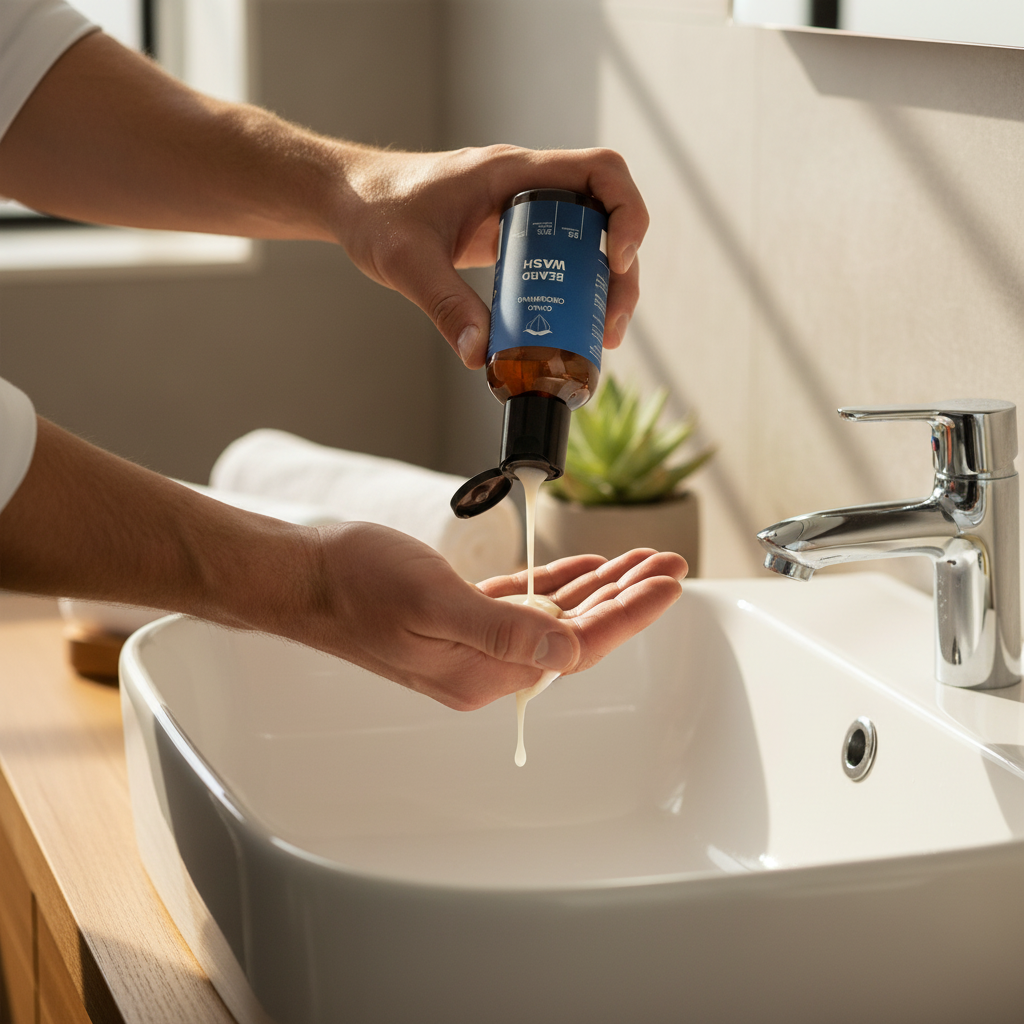 Pouring at bathroom sink